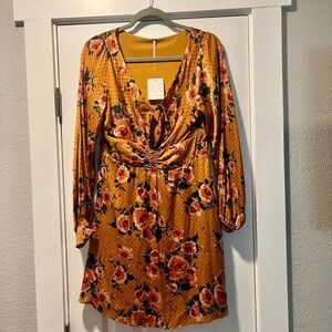 Free People Mustard Floral V-Neck Dress